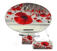 Manta de picnic redonda impermeable, con estampado de flores de amapola roja para exteriores, plegable, para camping, playa, césped, parque