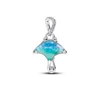 Manta de Plata esterlina con circonita cúbica Clara, Blanco bioresin Man-Made Mother of Pearl, Enamel and Shaded Blue Murano g