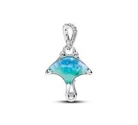 Manta de Plata esterlina con circonita cúbica Clara, Blanco bioresin Man-Made Mother of Pearl, Enamel and Shaded Blue Murano g