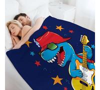 Manta de Polar para Sofá,Reversible,Ligera y Ultra Suave,Manta de Cama de Felpa Cálida con Patrón Animales de dibujos animados Dinosaurios Decorativo,Guitarra de dinosaurio,Índigo,135×160CM