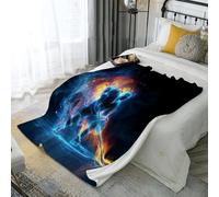 Manta de Polar para Sofá,Reversible,Ligera y Ultra Suave,Manta de Cama de Felpa Cálida con Patrón jugadores de hockey sobre hielo Decorativo,Llamas y luces de neón azules,color naranja,135×160CM