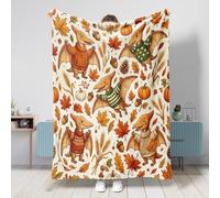 Manta de pterodáctilo de otoño de 60 x 80 pulgadas, diseño de flores de arce, cálida, suave y acogedora para dormitorio, camping, viajes, decoración de sofá de dinosaurio