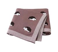 Manta de Punto 100% Algodón para Recién Nacido, Surwin Suave y Cálida Niños Niñas Manta para Bebés - Patrón de Lindo Erizo- para Bebé Cuna, Cochecito (Marrón,100x80cm)