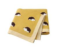 Manta de Punto 100% Algodón para Recién Nacido, Surwin Suave y Cálida Niños Niñas Manta para Bebés - Patrón de Lindo Erizo- para Bebé Cuna, Cochecito (Amarillo,100x80cm)