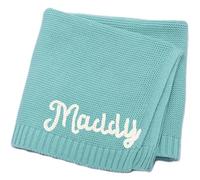 Manta De Punto De Algodón Hecha A Mano Personalizada, Nombre Bordado Personalizado, Manta Suave For Bebé, Manta For Cochecito Transpirable For Baby Shower(Ice Green)