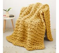 Manta de punto grueso, 100 % tejida a mano, suave y acogedora, manta gruesa con peso para sofá, cama, silla, 76 x 101 cm, color amarillo mostaza