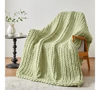 Manta de punto grueso, hilo de felpilla de punto, hecha a mano con ganchillo azul pavo real, lavable a máquina, cómoda, para decoración del hogar, 60 x 80 pulgadas