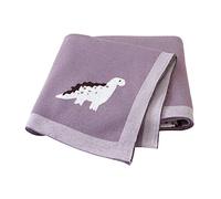 Manta de Punto para Bebé Recién Nacido, Surwin Suave y Cálida Dinosaurio Lindo Algodón Punto Cobija Niños Niñas Swaddle Manta para Bebé Cuna, Cochecito (100x80cm,Púrpura)
