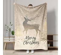 Manta de renos de Feliz Navidad, manta de franela acogedora color beige, manta de Navidad suave y acogedora para sofá, cama, todas las estaciones, 60 x 80 pulgadas