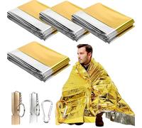 Manta de Rescate,Mantas de Emergencia,140x210cm Manta Termica Supervivencia,Manta Termica Oro Plata,Mantas Reflectantes de Supervivencia,con Silbato y Mosquetón,para Exteriores,Senderismo,4 Piezas
