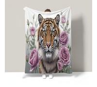 Manta De Rosa Tigre, Manta Ligera De Forro Polar con Animales Naturales para Niños Mujeres, Verde Oscuro Mantas De Franela Suaves, Sábana Cálida Adecuada para Invierno, 70X100Cm