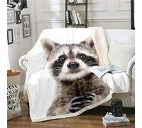 Manta de sherpa de mapache para niños y niñas, manta de felpa de animales salvajes, color marrón y blanco, manta difusa para sofá cama, doble de 156 x 188 cm