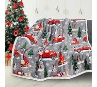 Manta de Sherpa para Navidad 130 x 150 cm Patrón Navideño, Suave y cálida Manta de Sherpa para TV Manta Decorativa para Cama Sofá Vacaciones Camión