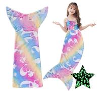 Manta de sirena que brilla en la oscuridad, 100 x 50 cm, aleta de sirena, manta para niñas, niños y adultos, manta de franela para todas las estaciones, saco de dormir, regalo para cumpleaños o