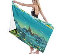 Manta de toalla de baño grande, paisaje marino bajo el agua con galeón del tesoro y barco hundido con estampado de piratas para niños, toalla de playa para hotel familiar, viajes, deportes de natación