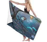 Manta de toalla de baño grande y suave, bosque encantado de fantasía con flores florecientes, maderas místicas del entorno, toalla de playa para hotel familiar, viajes, deportes de natación, 52 x 32 p