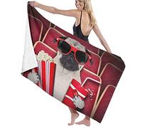 Manta de toalla de baño grande y suave, perro viendo una película en un cine con refrescos y palomitas de maíz con gafas, toalla de playa para hotel familiar, viajes, deportes de natación, 52 x 32 pul
