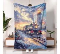 Manta de tren de Navidad, colorida manta escénica de invierno, forro polar de felpa suave para sofá, camping, viajes, picnics, decoración de vacaciones para todas las estaciones, 60 x 80 pulgadas
