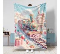 Manta de tren de Navidad, manta decorativa de nieve con motor de vapor acuático, manta de felpa suave y acogedora para sofá, camping, viajes, picnics, vacaciones de invierno, 40 x 50 pulgadas