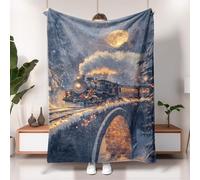 Manta de tren vintage, manta de invierno azul para decoración de locomotora de vapor, manta ligera y suave para sofá, camping, viajes, vacaciones, todas las estaciones, 60 x 80 pulgadas