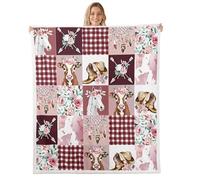 Manta de vaca de caballo de 40 x 50 pulgadas, acuarela, rosa, rosa, bohemio, atrapasueños, manta de forro polar para niños, adolescentes y adultos, cuadrícula retro, animales salvajes, estilo rústico