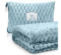Manta de viaje almohada 2 en 1, suave y cálida manta de avión, almohada portátil multifuncional con funda de almohada, manta de viaje para avión, viajes, oficina, hogar, 127 x 152 cm (azul)