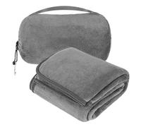 Manta De Viaje para Avión 2 En 1, Cojín Transformable 2 En 1, Manta Viaje, Franela Suave para Avión Ultraligera, 1.27 * 1.52m Manta De Viaje Plegable para Vacaciones, Oficina, Silla, Cama (Gris)
