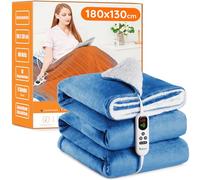 Manta Eléctrica Grande Térmica para Cama 130x180cm 10 Niveles de Calor y Temporizador de Apagado Automático de 1~9 Horas para Protección, Pantalla LED, para Cama Hogar y Oficina, Franela Lavable, Azul