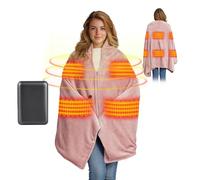 Manta Eléctrica Usb, Manta Térmica Eléctrica Inalámbrica con Batería 10000mah, Bufanda Térmica con 3 Niveles de Control de Temperatura, 180 X 90 cm & 6 Zonas de Calentamiento Poncho Térmico Envolturas