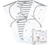 Manta Envolvente para bebé recién Nacido y bebé, Saco Cambiador Ajustable para bebé, niño y niña, algodón orgánico Suave, Grande (3-6 Meses), 3 Unidades, Gris