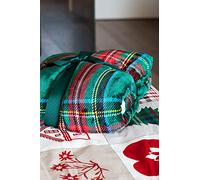 Manta escocesa verde escocesa a cuadros tartan de daunex con efecto piel de cordero - 240x200-cm