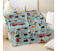 Manta estampada de caricaturas de emergencia para el desfile de vehículos de rescate de emergencia, manta de franela suave y acogedora, ideal para decoración de habitación de niños (04,100 x 150 cm)