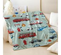 Manta estampada de dibujos animados de emergencia con diseño de vehículos de rescate de emergencia, manta de franela suave y acogedora, ideal para decoración de habitación de niños (03,130 x 150 cm)