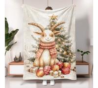 Manta festiva de cabra, manta decorativa de animales navideños, manta ligera y suave de forro polar para sofá, camping, viajes, picnics, temporada de invierno y Navidad, 50 x 60 pulgadas