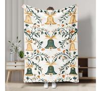 Manta floral de campana de Navidad, manta de decoración navideña beige, manta suave y acogedora de invierno para sofá, cama, para todas las estaciones, 60 x 80 pulgadas