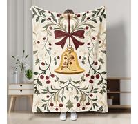 Manta floral de campana de Navidad, manta de franela para decoración navideña, manta suave y acogedora para todas las estaciones y sofá, estilo de vacaciones de invierno, 50 x 60 pulgadas