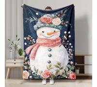 Manta floral de muñeco de nieve, azul marino, manta decorativa de forro polar, suave y afelpada para sofá, camping, viajes, todas las estaciones, 60 x 80 pulgadas