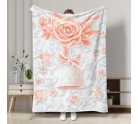 Manta floral de rosa, suave manta de invierno con diseño de campana, decoración acogedora para sofá y cama, uso en todas las estaciones, 50 x 60 pulgadas