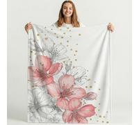 Manta Franela con Acuarela Exquisito Etéreo Flores, Suave, Cálida y Acogedora, Microfibra Premium, Rosa Blanco 130cm x 150cm, Ideal para la Cama o Momentos, Transpirable, Ligera y Fácil de Lavar