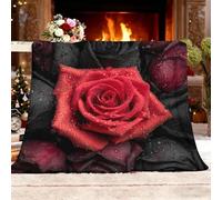 Manta Franela con Estampado 100X130 cm Rosas RomáNticas Polar para Mascotas Lavable - Resistente, Anti-pelos y Antideslizante, Rojo Calidez Suave Manta de Sherpa Antiestático