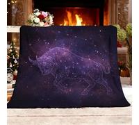Manta Franela con Estampado 100X130 cm Tema del Zodiaco Tauro Polar para Mascotas Lavable - Resistente, Anti-pelos y Antideslizante, PúRpura Calidez Suave Manta de Sherpa Antiestático