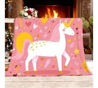 Manta Franela con Estampado 100X130 cm Unicornio De Dibujos Animados Polar para Mascotas Lavable - Resistente, Anti-pelos y Antideslizante, Rosa Calidez Suave Manta de Sherpa Antiestático