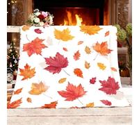Manta Franela con Estampado 140x180 cm RomáNtico Hojas Arce Estampado Floral. Polar para Mascotas Lavable - Resistente, Anti-pelos y Antideslizante, Blanco Calidez Suave Manta de Sherpa Antiestático