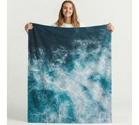 Manta Franela con Pacífico Naturaleza Océano Olas, Suave, Cálida y Acogedora, Microfibra Premium, Azul Blanco 130cm x 150cm, Ideal para la Cama o Momentos, Transpirable, Ligera y Fácil de Lavar