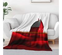 Manta Franela Estilo Rural Invierno Calentitas 100 x 130 cm, Suave y cálida Granja Granero Cuadros Rojos Estampado Manta de sofá para niñas niños Adultos sofá de Viaje