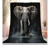 Manta Franela Gris Negro, Moderno Pintura al óleo Elefante Orilla del Agua Manta de Felpa de Franela Invierno Mantas de Cama Suave Cálidas y Ligeras Mantas de Sofá para Adultos y Niños 70×100 cm