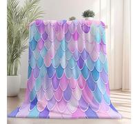 Manta Franela para Cama, Mantas para Sofa Cuento de Hadas de Escamas de pez de fantasía Blanket de Microfibra, Suave, Cálida, Transpirable, Ligera 220 x 240 cm Manta Invierno Calentitas Rosa Azul