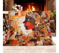 Manta Franela Polar para Sofá y Individual/Doble 130x150 cm Collage De Estilo éTnico Ligera y Multiusos, Mantas Cama Térmica Antipilling Naranja para Dormitorio Sofá Viajar Toda Estación