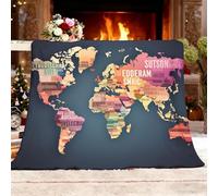 Manta Franela Polar para Sofá y Individual/Doble 130x150 cm Impresiones De Mapas De Texto Ligera y Multiusos, Mantas Cama Térmica Antipilling Verde Oscuro para Dormitorio Sofá Viajar Toda Estación