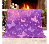 Manta Franela Polar para Sofá y Individual/Doble 130x150 cm Tema De EnsueñO Mariposa Ligera y Multiusos, Mantas Cama Térmica Antipilling PúRpura para Dormitorio Sofá Viajar Toda Estación